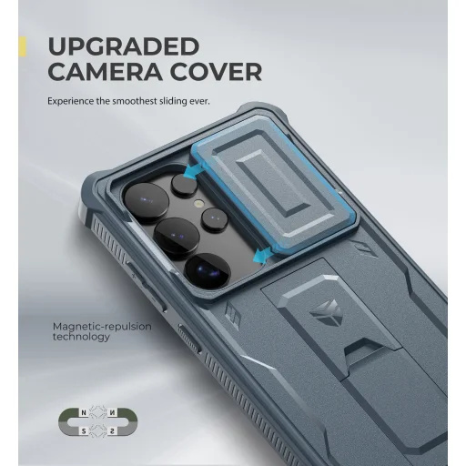 Samsung Galaxy S25 Ultra kék Dexnor 360 tok kihajtható állvánnyal, ütésálló - 5