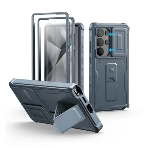 Samsung Galaxy S25 Ultra kék Dexnor 360 tok kihajtható állvánnyal, ütésálló - 1