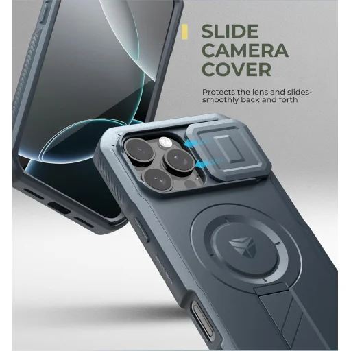  iPhone 16 Pro Max Kék 360 ütéssálló Dexnor Magsafe tok, kihajtható állvánnyal - 5