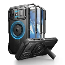 iPhone 16 Dexnor Magsafe 360 tok, kihajtható állvánnyal, fekete ütésálló