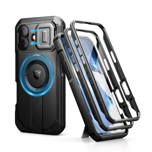 iPhone 16 Dexnor Magsafe 360 tok, kihajtható állvánnyal, fekete ütésálló - 2
