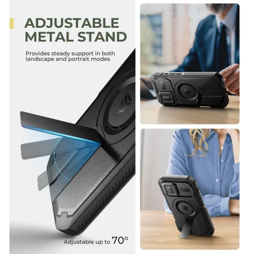 iPhone 16 Dexnor Magsafe 360 tok, kihajtható állvánnyal, fekete ütésálló - 3