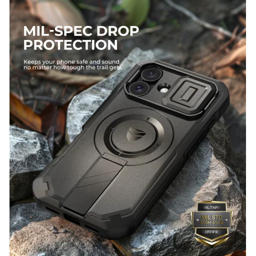 iPhone 16 Dexnor Magsafe 360 tok, kihajtható állvánnyal, fekete ütésálló - 6