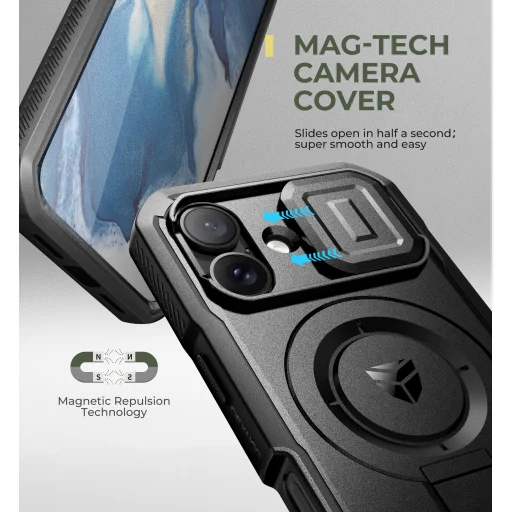 iPhone 16 Dexnor Magsafe 360 tok, kihajtható állvánnyal, fekete ütésálló - 7