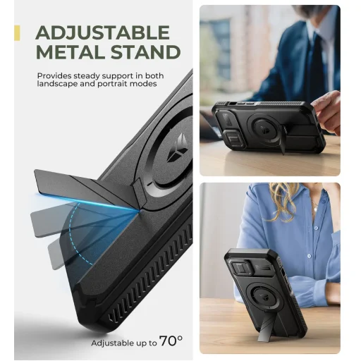 iPhone 15 Dexnor Magsafe 360 tok, kihajtható állvánnyal, fekete ütésálló - 5