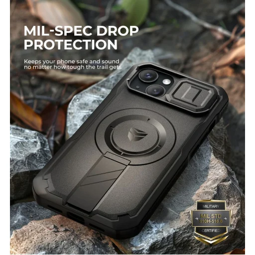 iPhone 15 Dexnor Magsafe 360 tok, kihajtható állvánnyal, fekete ütésálló - 6