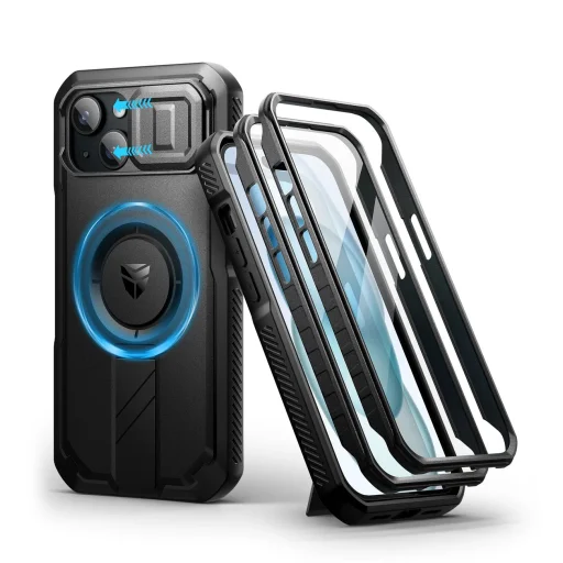 iPhone 15 Dexnor Magsafe 360 tok, kihajtható állvánnyal, fekete ütésálló - 1