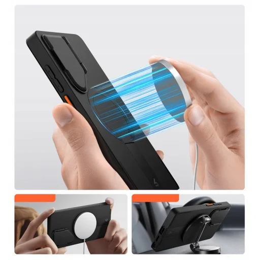 Samsung Galaxy S25 Ultra Fekete ütésálló SURITCH Magsafe tok, kihajtható állvánnyal - 6