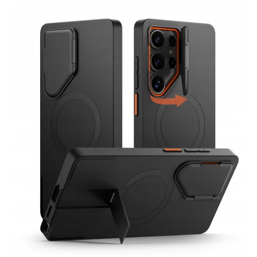 Samsung Galaxy S25 Ultra Fekete ütésálló SURITCH Magsafe tok, kihajtható állvánnyal - 1