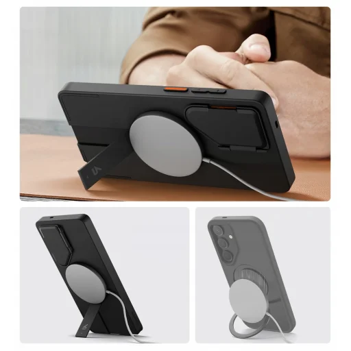Samsung Galaxy S25 Ultra Fekete ütésálló SURITCH Magsafe tok, kihajtható állvánnyal - 4