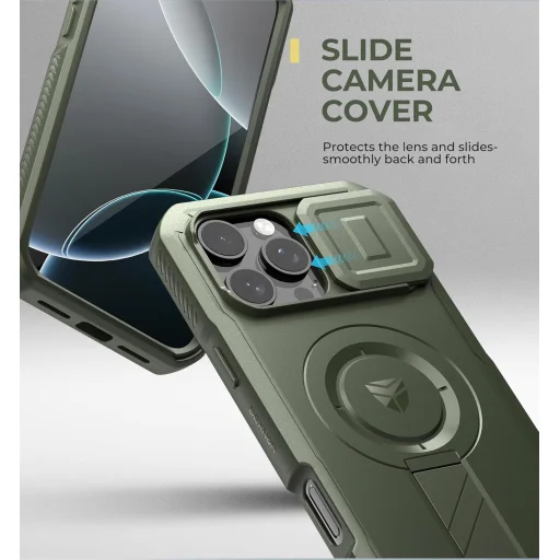 iPhone 16 Pro Max Dexnor Magsafe 360 tok, kihajtható állvánnyal, zöld ütésálló - 2