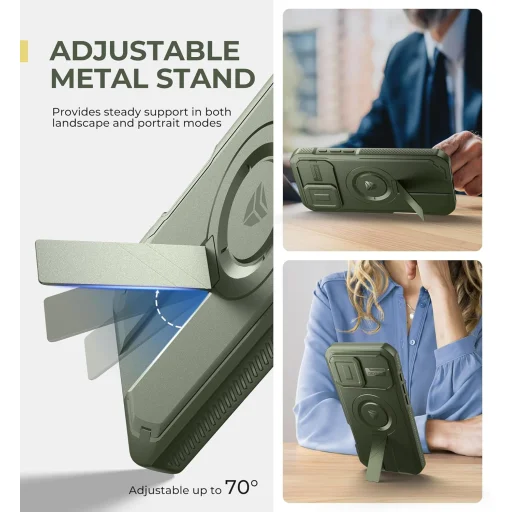  iPhone 16 Pro Max Dexnor Magsafe 360 tok, kihajtható állvánnyal, zöld ütésálló - 3