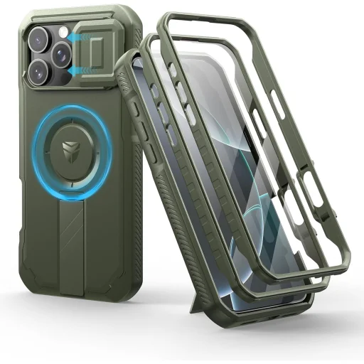  iPhone 16 Pro Max Dexnor Magsafe 360 tok, kihajtható állvánnyal, zöld ütésálló - 1