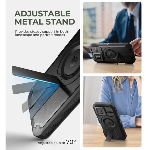 iPhone 16 Pro Dexnor Magsafe 360 tok, kihajtható állvánnyal, fekete ütésálló - 4