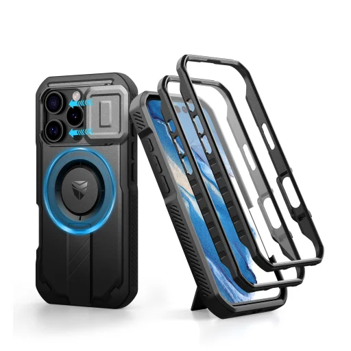 iPhone 16 Pro Dexnor Magsafe 360 tok, kihajtható állvánnyal, fekete ütésálló - 5