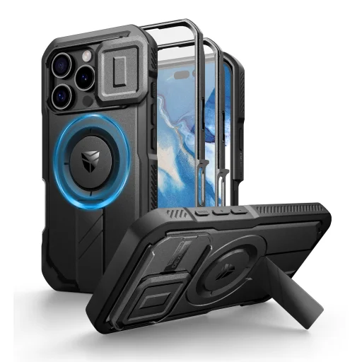 iPhone 16 Pro Dexnor Magsafe 360 tok, kihajtható állvánnyal, fekete ütésálló - 1