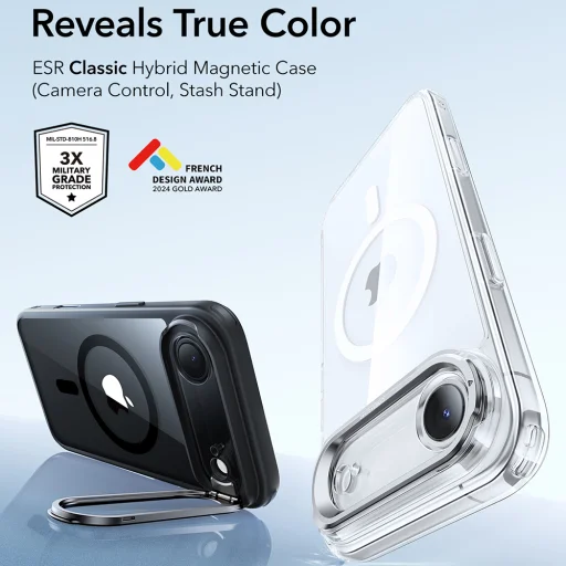  iPhone 17 Air Átlátszó Fekete ESR Klasszikus Hibrid HaloLock Kitámasztó tok - 6