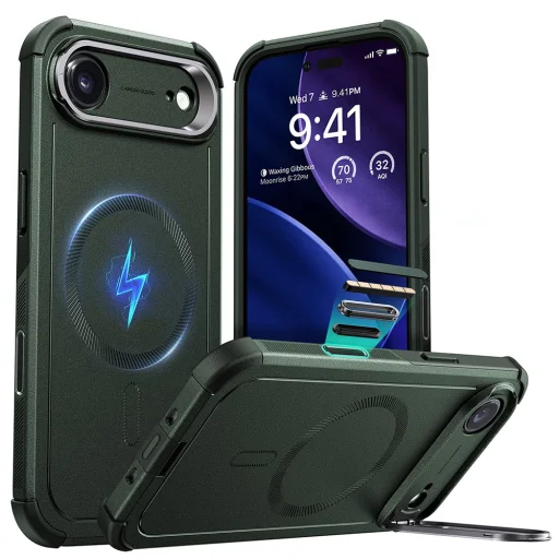  iPhone 17 Air Zöld ESR Cyber Armor Kitámasztó tok - 1