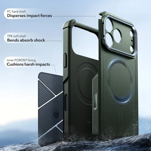  iPhone 17 Pro Zöld ESR Cyber Armor Kitámasztóval tok - 4