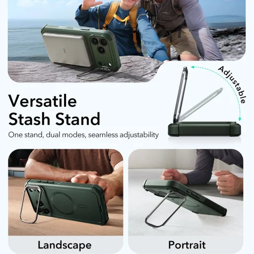  iPhone 17 Pro Zöld ESR Cyber Armor Kitámasztóval tok - 5