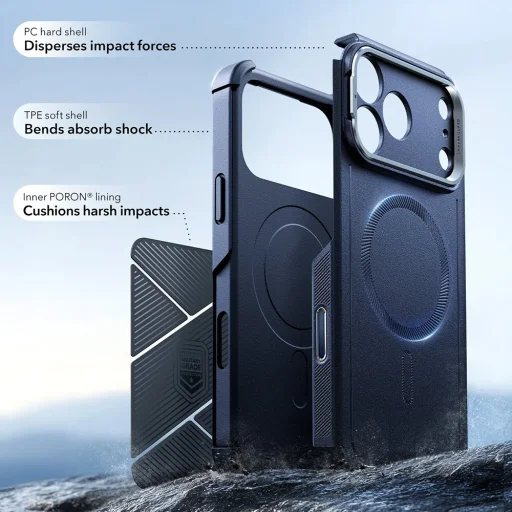  iPhone 17 Pro Max Kék ESR Cyber Armor Kitámasztós Tok - 4