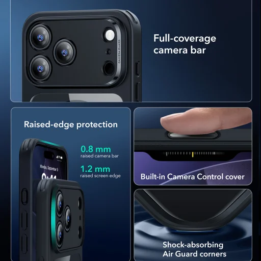  iPhone 17 Pro Átlátszó Fekete ESR Klasszikus Hibrid HaloLock tok - 5