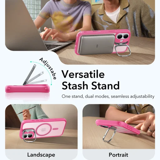  iPhone 17 Matt Rózsaszín ESR Klasszikus Hibrid HaloLock Kitámasztó tok - 4