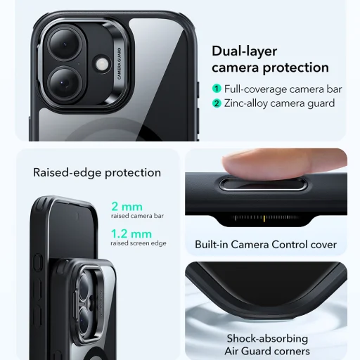  iPhone 17 Átlátszó Fekete ESR Klasszikus Hibrid HaloLock Kitámasztós Tok - 3