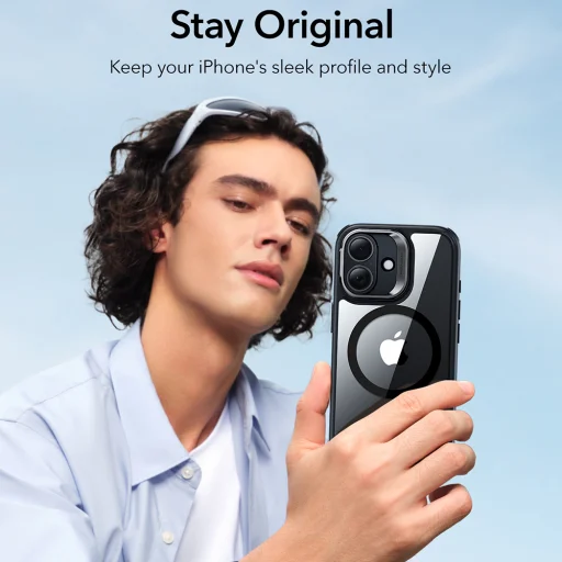  iPhone 17 Átlátszó Fekete ESR Klasszikus Hibrid HaloLock Kitámasztós Tok - 6