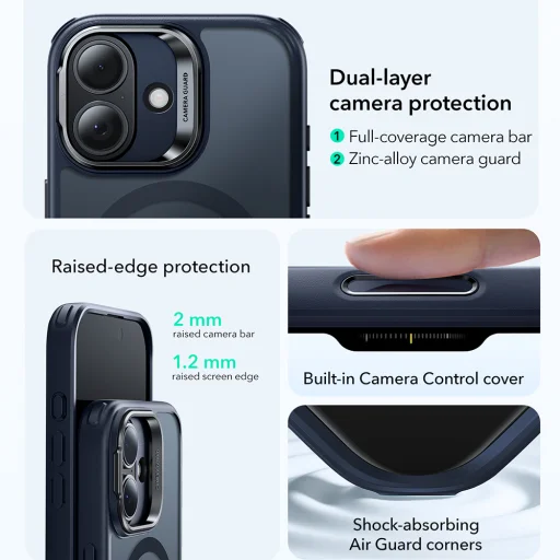  iPhone 17 Matt Kék ESR Klasszikus Hibrid HaloLock Kitámasztó tok - 5