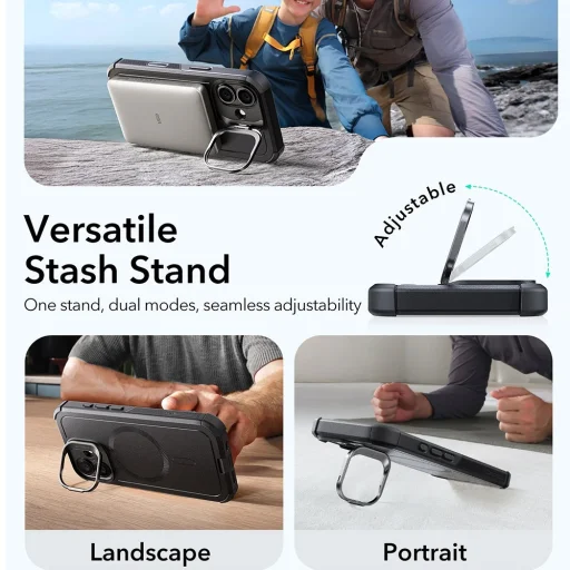  iPhone 17 Fekete ESR Cyber Armor kitámasztó tok - 5