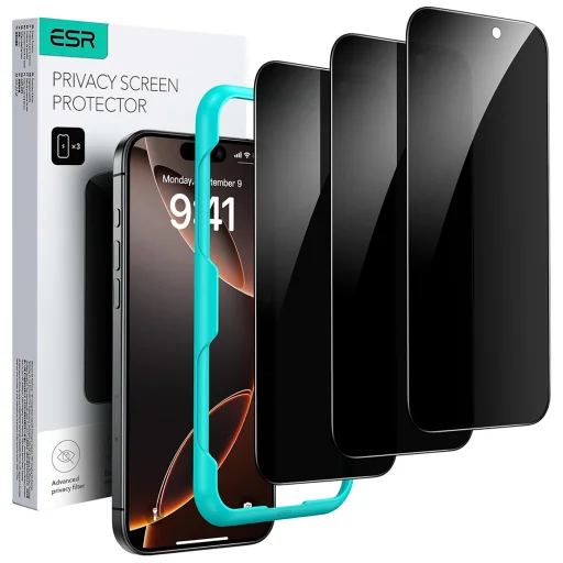  iPhone 17 Pro Max ESR Adatvédelmi edzett üveg (3 darabos csomag) Fekete üvegfólia - 1