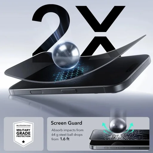  iPhone 17 Pro Fekete ESR Adatvédelmi edzett üveg UltraFit üvegfólia (3 darabos) - 3