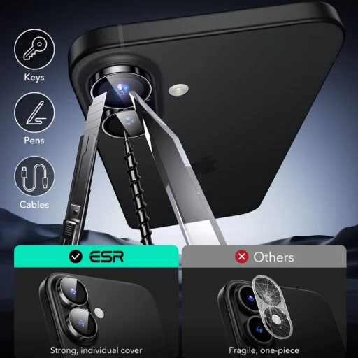  iPhone 16 / iPhone 16 Plus / iPhone 17 Fekete ESR Armorite Kameralencse Védők üvegfólia - 6