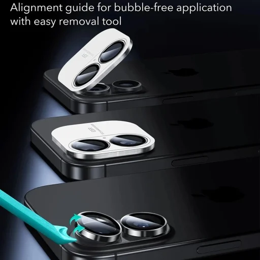  iPhone 16 / iPhone 16 Plus / iPhone 17 Fekete ESR Armorite Kameralencse védő (2 darabos csomag) üvegfólia - 7