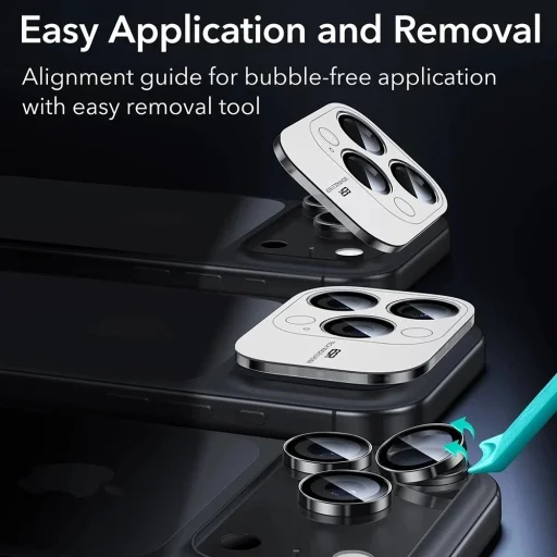  Apple iPhone 14 Pro/Pro Max/15 Pro/Pro Max/16 Pro/Pro Max/17 Pro/Pro Max Fekete ESR Armorite Kameralencse Védők üvegfólia (2 csomag) - 7