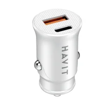 Havit - Autós töltő (CC2022) - USB, Type-C, PD20W, 3A, PC - Fehér