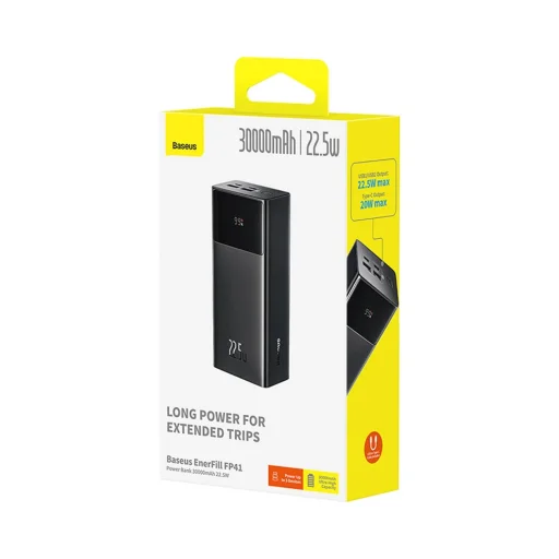 Baseus EnerFill FP41 30000mAh 22.5W Power Bank Baseus Simple USB-A - USB-C 3A 30cm Kábellel - Fekete - 4
