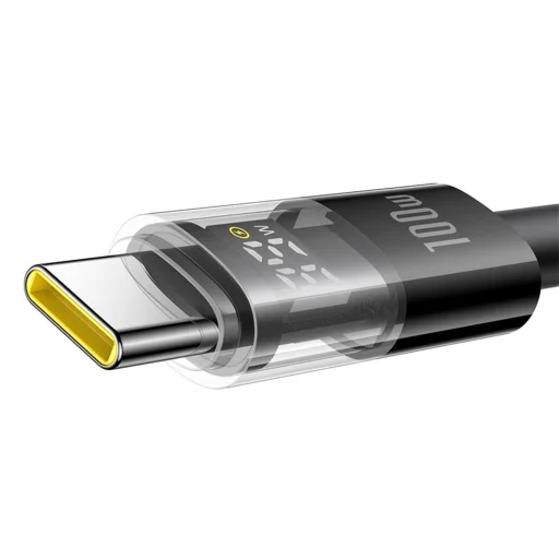 Baseus - Adatkábel Kijelző 2 (P10382701121-00) - Gyors töltés, USB-ről Type-C-re, Digitális kijelző, 100W, 1m - Kozmikus Fekete - 3