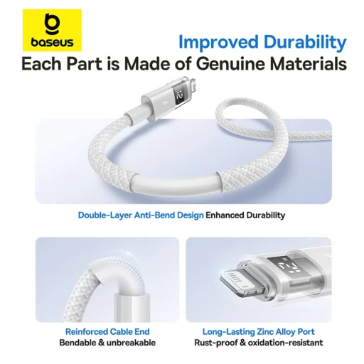 Baseus - Adatkábellel Display 2 - USB-ről Lightning, Gyors töltés, Digitális kijelző, 2.4A, 2m - Hold Fehér - 5