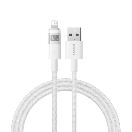 Baseus - Adatkábellel Display 2 - USB-ről Lightning, Gyors töltés, Digitális kijelző, 2.4A, 2m - Hold Fehér - 1