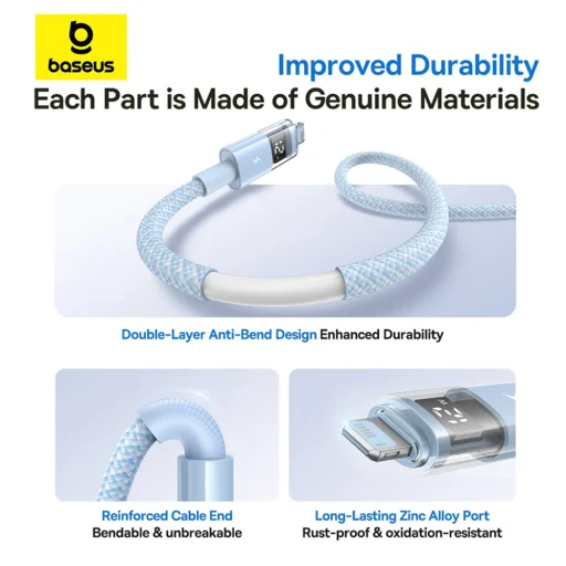 Baseus - Adatkábel Kijelző 2 (P10382700311-01) - USB Lightning csatlakozóval, Gyors töltés, Digitális kijelző, 2.4A, 2m - Galaxy Kék - 5