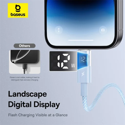 Baseus - Adatkábel Kijelző 2 (P10382700311-01) - USB Lightning csatlakozóval, Gyors töltés, Digitális kijelző, 2.4A, 2m - Galaxy Kék - 6