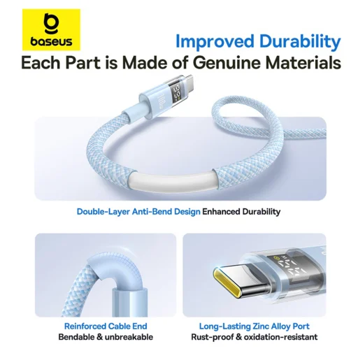 Baseus - Data Cable Display 2 (P10382701311-00) - Gyors töltés, USB Type-C, Digitális kijelző, 100W, 1m - Galaxy kék - 11