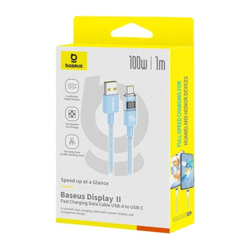 Baseus - Data Cable Display 2 (P10382701311-00) - Gyors töltés, USB Type-C, Digitális kijelző, 100W, 1m - Galaxy kék - 12