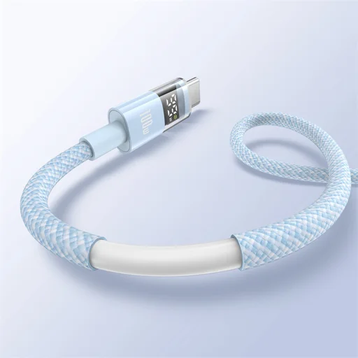 Baseus - Data Cable Display 2 (P10382701311-00) - Gyors töltés, USB Type-C, Digitális kijelző, 100W, 1m - Galaxy kék - 6