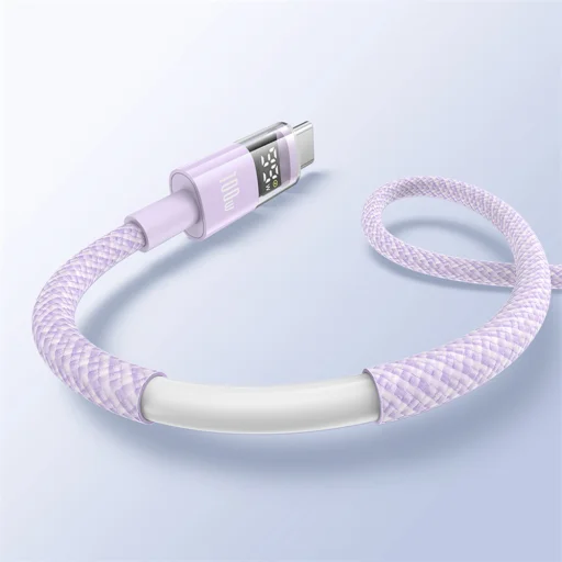 Baseus - Adatkábel Kijelzővel 2 (P10382701511-00) - Gyors töltés, USB - Type-C, Digitális kijelző, 100W, 1m - Nebula Lila - 6