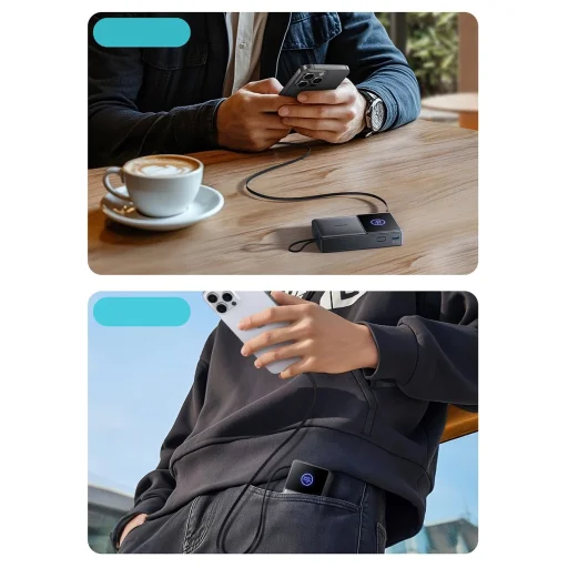 Joyroom JR-PR1 10000mAh 22.5W Powerbank with Built-in Retractable USB-C Cable - Black - 13