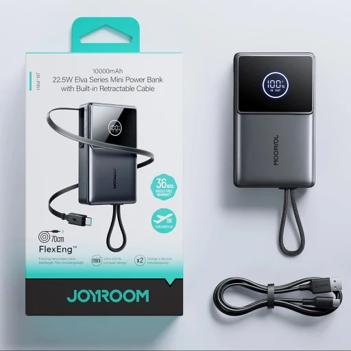 Joyroom JR-PR1 10000mAh 22.5W Powerbank with Built-in Retractable USB-C Cable - Black - 15