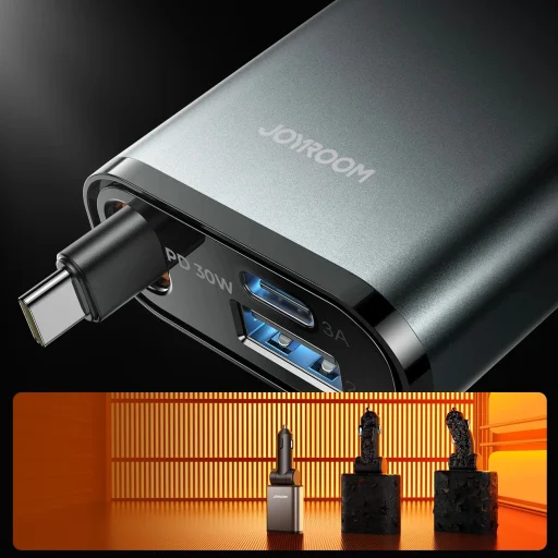 Joyroom JR-CCL07 3 az 1-ben autós töltő beépített visszahúzható kábellel - Sötétszürke - 4